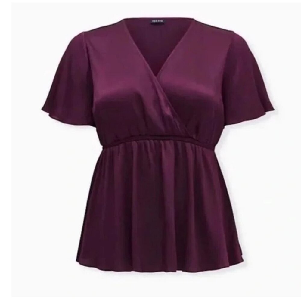 torrid Plum Surplice Flutter Sleeve Blouse
